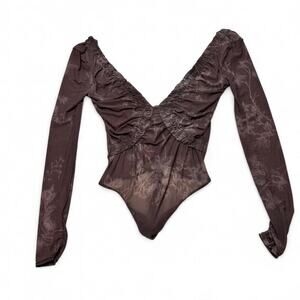 Out From Under Sheer Floral Super Flattering Open Back Body Suit Size Medium